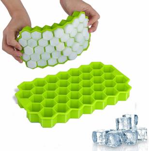 Releena 2Pcs Soft Flexible Silicone Honeycomb Shape ice cube maker tray Molds 37 Grids Blue Plastic Ice Cube Tray