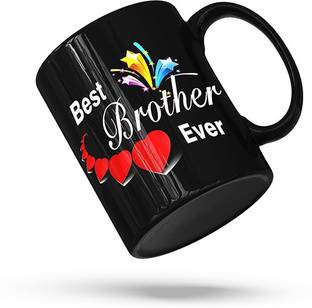 Ridhi Sidhi Design BEST BROTHER EVER Black Color Ceramic Coffee, Tea Cup Gift For Brother, Bhai, Bhaiya, Birthday, Raksha Bandhan, Rakhi Gift (330 Ml) Ceramic Coffee Mug
