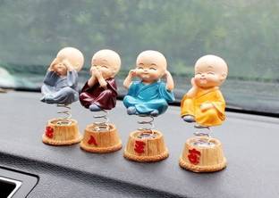 BHATIA Bhatia Buddha Idols for Car Dashboard Figurines/Spring Monk Buddha Figurines/Cute Small Kung Fu Creative Resin Little Spring Swing Little Buddha for Home Office,Interior Desk Decor. Decorative Showpiece - 9 cm (Polyresin, Multicolor) Decorative Showpiece  -  9 cm