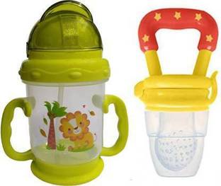 CHILD CHIC Eco-friendly Baby Water Bottle 250ml With Straw Children Kettle Drinkware with fruit feeder Nibbler (Blue)