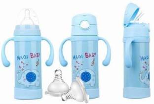 CHILD CHIC 2 in 1 Thermal Insulated Steel Feeding Bottle/Straw Sipper with Handle and 2 LSR Nipples-220 ml