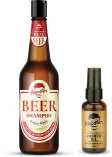 HIPSTER Beer Shampoo Damage Repair 250ml With Hair & Beard Growth Oil For Men 50ml | Hair Oil For Men With Beer Shampoo | Mens Grooming Combo Kit