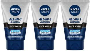 NIVEA All-IN-1 Charcoal Face Detoxifies and Refreshes Skin Wash Each 100ml Pack of 3 Face Wash