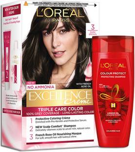 L'Oréal Paris Excellence Creme + Get Colour Protect Shampoo , 3 Natural Darkest Brown