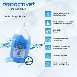 Proactive+ Liquid Sanitizer 70% Alcohol Based ( Kills 99.99% Germs & Viruses) Without Water, PH Balanced, With Neem, Amla, Aloevera, Sanitizer Can 5000ML Hand Sanitizer Can