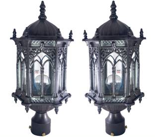 Prop It Up Traditional Outdoor Gate Lights Cast Aluminium Exterior Waterproof for House Pillar Pole Gate lamp Garden Lights Black Finished LQ-014, for Main gate, Pillar, Gardens, Boundary wall, roof Boundary, Pathway, pack of 2 Gate Light Outdoor Lamp