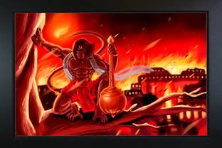 RV SALES Bajrang Bali / hanuman ji Photo Frame with Nice Painting for Wall Hanging and Pooja Room Religious Frame