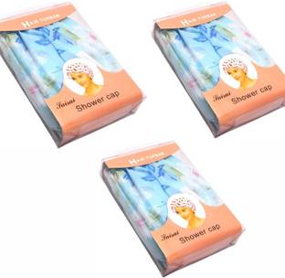 Prefetto COSMO Pack of 3 Premium & High Quality Reusable & Waterproof Printed Bathroom Shower Cap With Elastic Band for Woman & Girl