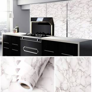 BNOG 200 cm White Marble Wallpaper For Wall, Kitchen Self Adhesive Sticker