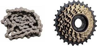 2fortheroad 70055 Bicycle Cycle 7S Freewheel 7 Speed Mountain MTB 14-28 Teeth + 7S Chain 116 Link Alloy Steel 7 Speed Bike Cassette