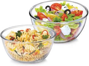 TREO Borosilicate Glass Serving Bowl Microwave safe Mixing Bowl Combo of 2