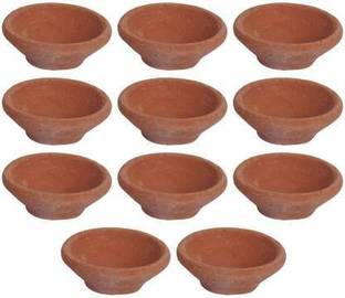HndB Mitti Ke Diye / Clay Lamp / Mitti Diyas / Oil Lamp / Earthenware Terracotta Deepak Earthenware (Pack of 11) Table Diya Set