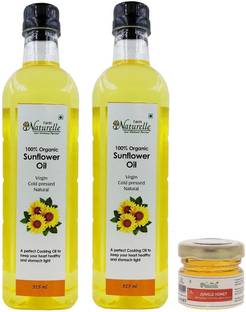 Farm Naturelle 2 Organic Virgin Cold Pressed Sunflower Oils 915 ml x2 with free honey Combo