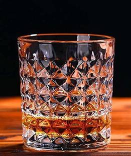 VLSYS (Pack of 4) diamond shape multipurpose heavy duty WHISKY DRINKING GLASS & SCOTCH KACH KA GLASS set with HEATPROOF & FOOD GRADE & LEAD FREE & CRYSTAL CLEAR drink ware material under WATER & COCKTAIL & JUICE & COLD DRINK & SODA & BEER under kitchen serve use ( Pack of 4 , 300ml) Glass Set Whisky Glass