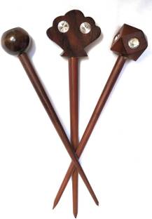 Master Arts Wooden Juda Stick Bun Stick Hair Accessories Hair Clip Hair Pin Juda Pin Juda Clip ( PACK OF 3 PCS) Bun Stick