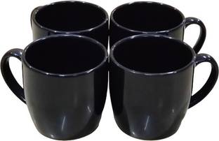 Sublikraft Ceramic Tableware Bone China Black Glossy Tea /Coffee Ideal for Everyone, Best Friend, Girlfriend , Co-Worker (180 ml) Set of 4 Ceramic Coffee Mug