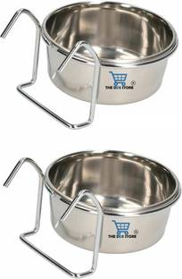 THE DDS STORE Bird Feeding Dish Cups, Parrot Food Bowl Holder-Stainless Steel Coop Cup, Bird Cage Water Bowl for Parakeet African Greys Conure Cockatiels Lovebird Budgie Chinchilla Hook Holder 300.ml Pack of 2 ROUND Steel Pet Bowl