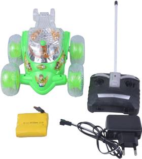 TUSHIKA Plastic 3D Flashing Light Rechargable Big Size 360 Degree Rotating Stunt Remote Control Car with Disco Light Car for Kids BOYS AND GIRL Doremon, Angry Bird and Style