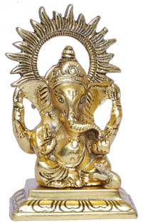KridayKraft White Metal Gold Plated Ganesh Sitting On Chocki Showpiece Idol For Home Décor and Gift Purpose Decorative Showpiece  -  15 cm