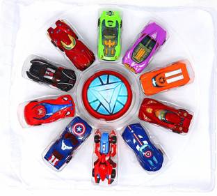 TUSHIKA Avengers Assemble Metal Super Action Hero Metal Die Cast Character Cars Set Toy Pack of 10 Toy Cars Skiing Mini-Alloy Car Models