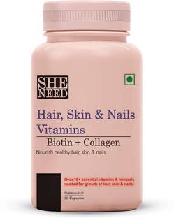 SheNeed Hair, Skin & Nails Vitamins With Biotin - 60 Capsules
