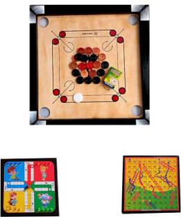 RAS Sports Carrom Board small size 20X20 with Ludo and snake and ladder Board Combo pack. Board Game Accessories