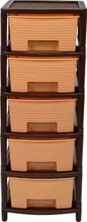 AK HUB Modular 5 Layer Drawer Storage Organizer for Home/Bedroom/Beauty Parlour and Kitchen ( Beige ) Plastic Free Standing Cabinet