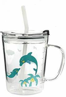 Windson store fish Print Milk Glass Cup for Kids with Handle Glass Water/Juice Glass