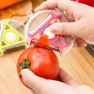 Mahek 3 in 1 Multi-Function Tool Kitchen Gadget Vegetable Fruit Peeler Julienne for Kitchen with 3 Ultra Sharp Stainless Steel Blades Vegetable Fruit switchable Peeler ( Pack of 1 , Color Multi ) Y Shaped Peeler