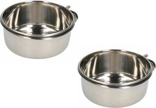 THE DDS STORE Bird Feeding Dish Cups, Parrot Food Bowl Holder-Stainless Steel Coop Cup, Bird Cage Water Bowl for Parakeet African Greys Conure Cockatiels Lovebird Budgie Chinchilla Clamp Holder Pack of 2 ROUND Steel Pet Bowl
