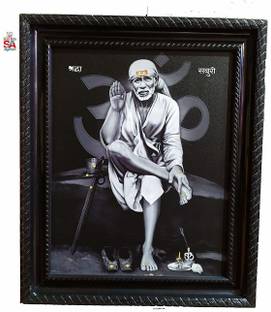 S A Gifts Shirdi Sai Baba Wall Hanging | Matte Finish | Wooden Photo Frame | Ideal for Pooja Ghar |Mandir | Home Decor | Office Decor |Black and White |8 x 10 Inch Religious Frame