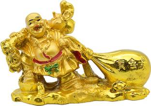 Dalvkot Vastu Feng Shui Laughing Buddha Idol with Money Bag for Wealth and Good Luck Decorative Showpiece  -  6 cm