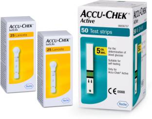 ACCU-CHEK Active 50 strips with 2 pack of Softclix Lancets 50 Glucometer Strips