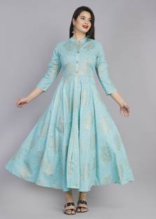 RUNICHA Women Gown Light Blue Ankle Length Dress