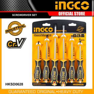 INGCO Tool world INGCO HKSD0628 HEAVY DUTY SCREWDRIVER SET WITH BLACK TIP AND RUBBER HANDLE (PACK OF 6) Combination Screwdriver Set