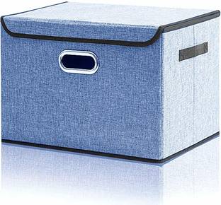 DOUBLE R BAGS Polyester Collapsible Storage Box Container Bins with Lids Covers Large Odorless Oxford Fabric Storage Organizers Cube with Metal Handles for Office, Bedroom, Closet, Kids Toys. (Royal Blue)(Pack of 1) Storage Basket