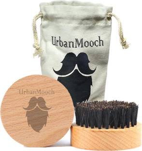 UrbanMooch 100% Natural Bristle with Beechwood Handle Round Beard Brush & Mustache Brush
