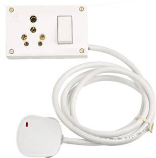HKpower Extension Board 15A 16A 2 Socket 1 Switch 2 Meter 1.5 mm Long Wire Cable Cord With 15 16 Amp Power Plug (Polycarbonate) (White) 1  Socket Extension Boards