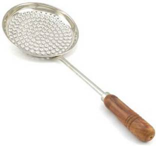 Bekner Stainless Steel Boondi Jhara with Wooden Handle (6 inch Diameter) for Ladoo Making Strainer