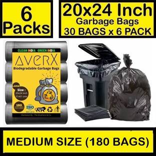 averX Premium Black Garbage Bag - 20x24 inches (Pack of 6, 180 Pieces, Large) Large 35 L Garbage Bag  Pack Of 180