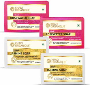 khadi ORGANIQUE Jasmine Soap 2 And Rosewater Soap 2 Combo( Pack Of 4 ) 125 gm X 4
