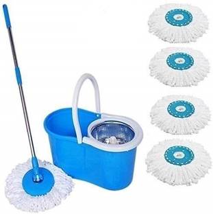 JSN Easy Magic Spin Floor Mop 360 Degree Bucket Mop with Steel Spinner 5 Refill Mop Set