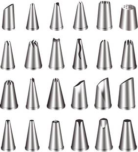 SHAFIRE Stainless Steel 24 Nozzle Piping Set for Cake Decoration and Icing, 17x11.2x4.8cm (Silver) Kitchen Tool Set