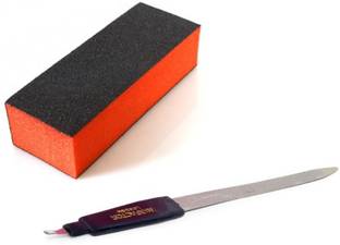 virkart 2 in 1 Manicure Pedicure Nail File Tool Cuticle Trimmer Cutter Remover for Women.1 Buffer Block Orange Buffing Sanding File