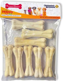 Happysome Rawhide Pressed Bones for Dogs. 5 inches (Pack of 8) Chicken, Mutton Dog Chew