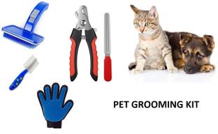 Hachiko Good Quality Combo Of 4 Imported High Quality Slicker + Nail Clipper + Hair Comb + Gloves Grooming Kit For Pets, Basic Comb for  Dog, Cat, Rabbit, Hamster, Dog & Cat