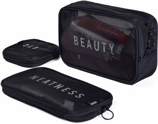 HOUSE OF QUIRK Travel Mesh Makeup Bags Set 3 Pieces See Through Zipper Pouch Travel Cosmetic and Toiletry Organizer Travel Toiletry Kit
