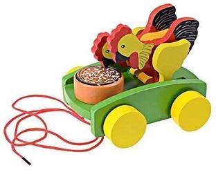 Aj Alliance Wooden Pull Along Cock ( Hen ) Toy Car Walking Vehicles with Attached String