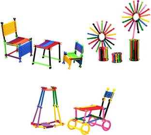 Seekho Creative Educational Construction Sticks Block Games Magic Building Kit Blocks-Colourful Plastic Building Sticks Blocks Toys for children in Transparent Bag of 3 Plus years.