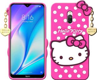 DeepzHub Back Cover for Redmi 8A Dual 3D Cute Hello Kitty Soft Silicon Rubber Case With Lucky Golden Pendant